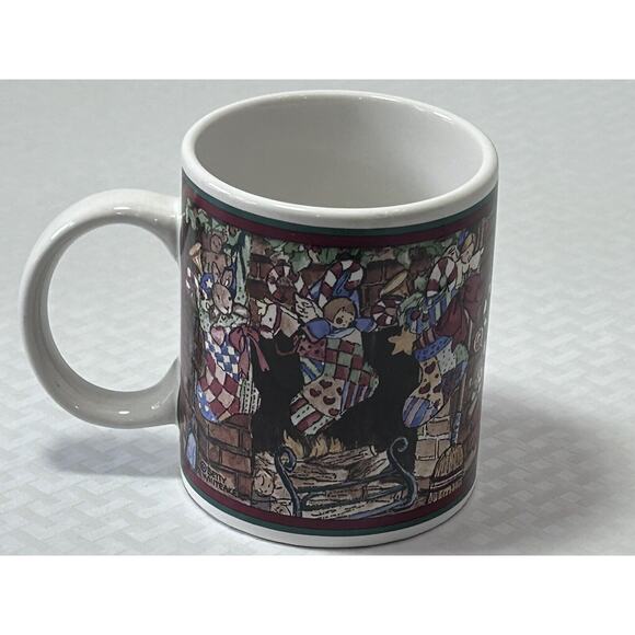 VTG BY CIC BETTY WHITAKER CHRISTMAS SANTA, TREE & FIRE PLACE COFFEE CUP/MUG - Picture 4 of 11
